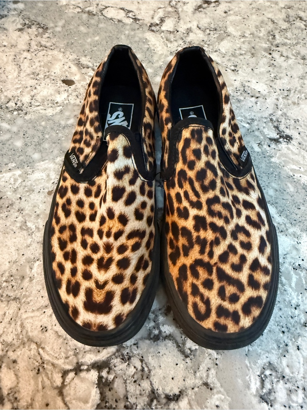 Vans Leopard Print Slip-On Shoes in Brown and Black